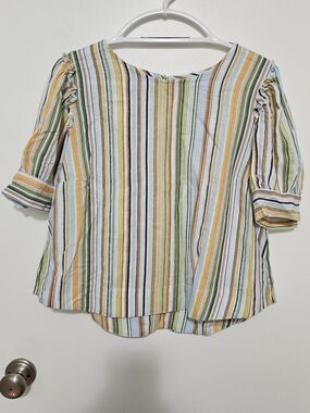 LC Lauren Conrad Multicolor Striped Puff-Sleeve Boho Blouse Size Medium